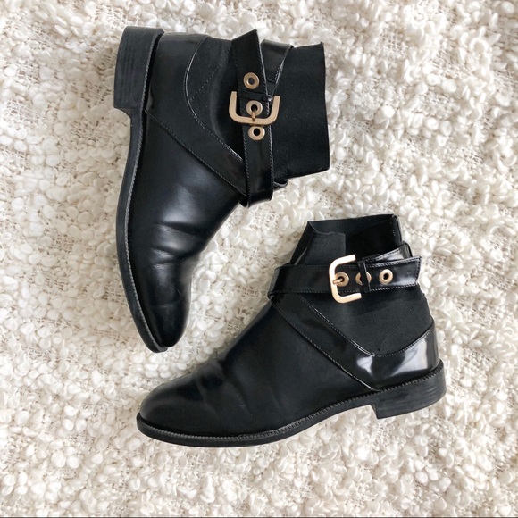 Zara Shoes - Zara Black Gold Buckle Ankle Boots